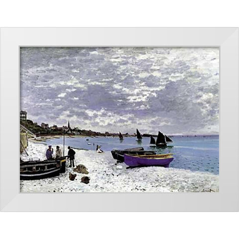 Beach At Sainte Adresse 1867 White Modern Wood Framed Art Print by Monet, Claude