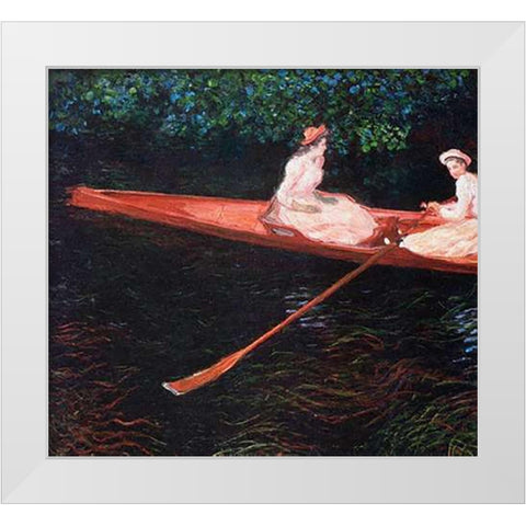 Boating On The River Epte 1890 White Modern Wood Framed Art Print by Monet, Claude