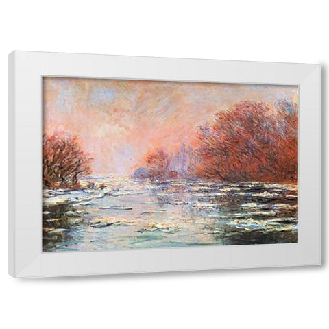 Breakup Of The Ice Near Vetheuil White Modern Wood Framed Art Print by Monet, Claude