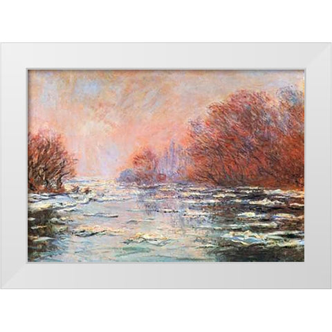 Breakup Of The Ice Near Vetheuil White Modern Wood Framed Art Print by Monet, Claude