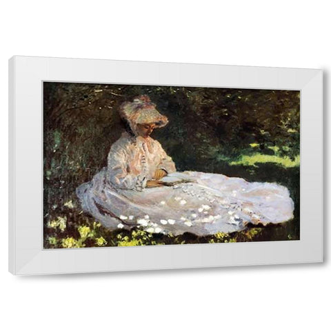 Camille Reading 1872 White Modern Wood Framed Art Print by Monet, Claude