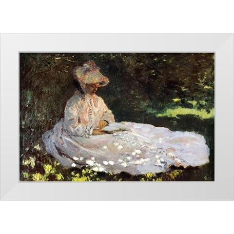 Camille Reading 1872 White Modern Wood Framed Art Print by Monet, Claude