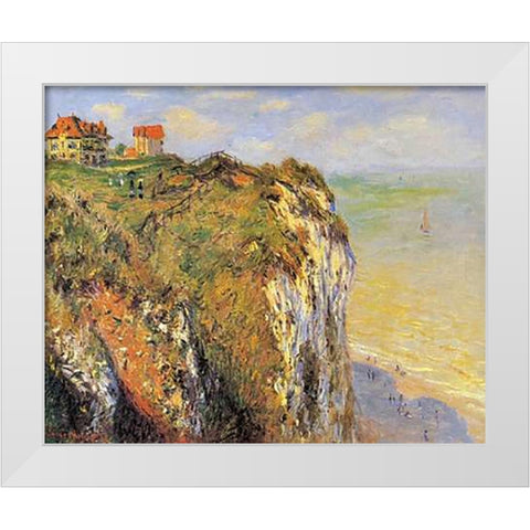 Cilffs At Dieppe 1882 White Modern Wood Framed Art Print by Monet, Claude