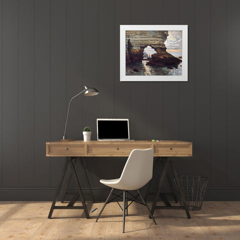 Cliff At Etretat White Modern Wood Framed Art Print by Monet, Claude
