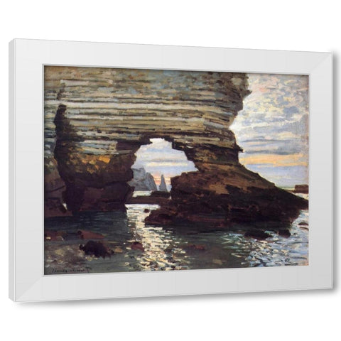 Cliff At Etretat White Modern Wood Framed Art Print by Monet, Claude
