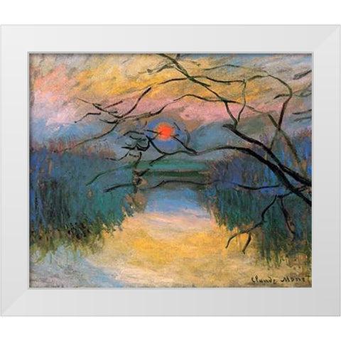 Coucher de soleil sur la Seine a Vetheuil White Modern Wood Framed Art Print by Monet, Claude