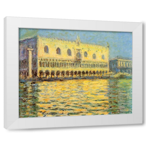 Doges Palace Seen From San Giorgio White Modern Wood Framed Art Print by Monet, Claude