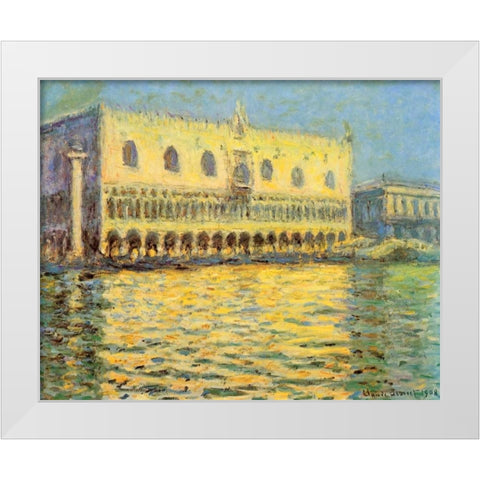 Doges Palace Seen From San Giorgio White Modern Wood Framed Art Print by Monet, Claude