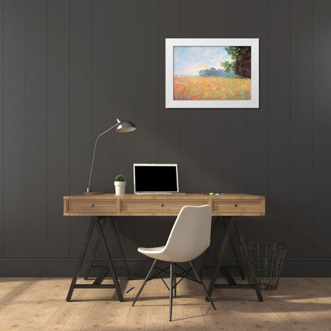 Field Of Oats With Poppies 1890 White Modern Wood Framed Art Print by Monet, Claude
