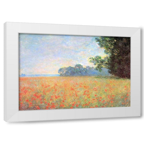 Field Of Oats With Poppies 1890 White Modern Wood Framed Art Print by Monet, Claude