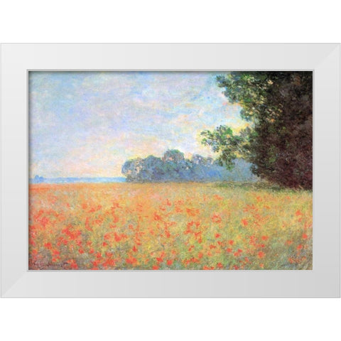 Field Of Oats With Poppies 1890 White Modern Wood Framed Art Print by Monet, Claude
