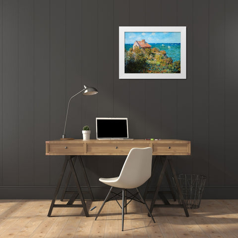 Fishermans Cottage White Modern Wood Framed Art Print by Monet, Claude