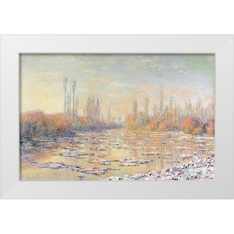 Floating Ice 1880 White Modern Wood Framed Art Print by Monet, Claude