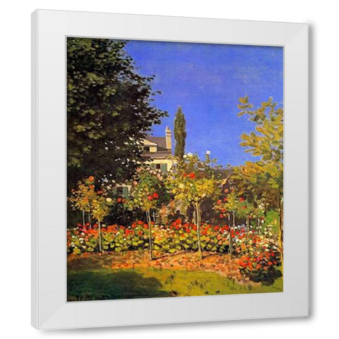 Flowering Garden 1866 White Modern Wood Framed Art Print by Monet, Claude