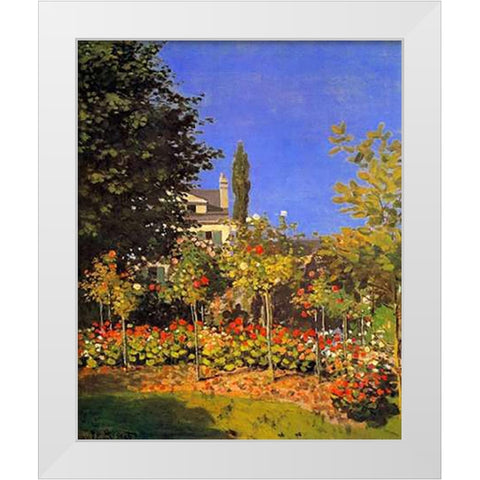 Flowering Garden 1866 White Modern Wood Framed Art Print by Monet, Claude