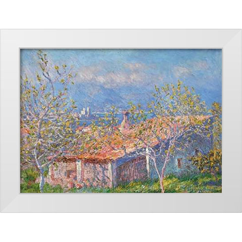 Gardeners House At Antibes White Modern Wood Framed Art Print by Monet, Claude