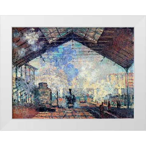Gare St. Lazare White Modern Wood Framed Art Print by Monet, Claude
