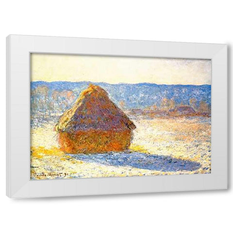 Haystack In Winter 1891 White Modern Wood Framed Art Print by Monet, Claude