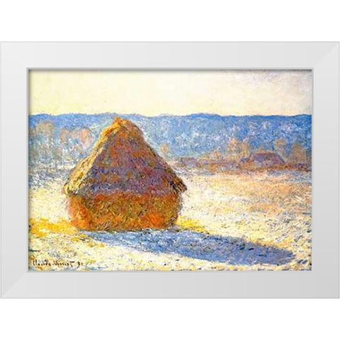Haystack In Winter 1891 White Modern Wood Framed Art Print by Monet, Claude