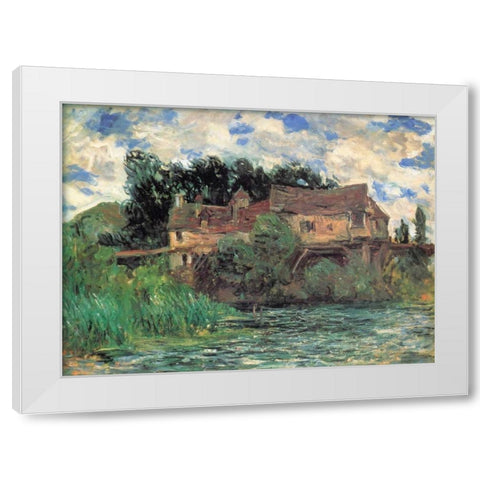 Houses On The Old Bridge At Vernon 1883 White Modern Wood Framed Art Print by Monet, Claude