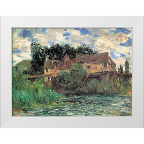 Houses On The Old Bridge At Vernon 1883 White Modern Wood Framed Art Print by Monet, Claude