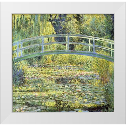 Japanese Bridge White Modern Wood Framed Art Print by Monet, Claude