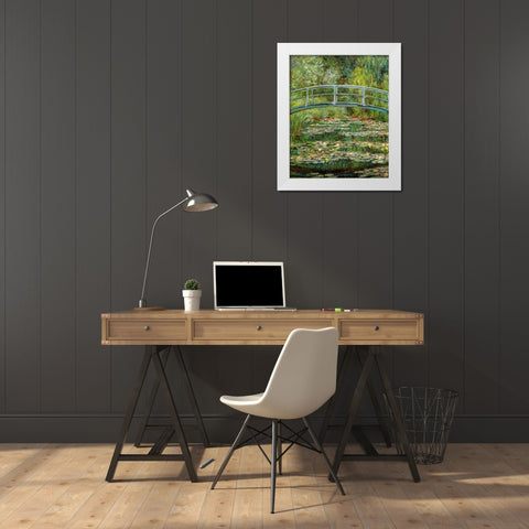 Japanese Bridge And Water Lilies - 1 White Modern Wood Framed Art Print by Monet, Claude