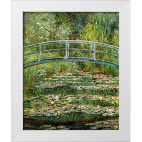 Japanese Bridge And Water Lilies - 1 White Modern Wood Framed Art Print by Monet, Claude