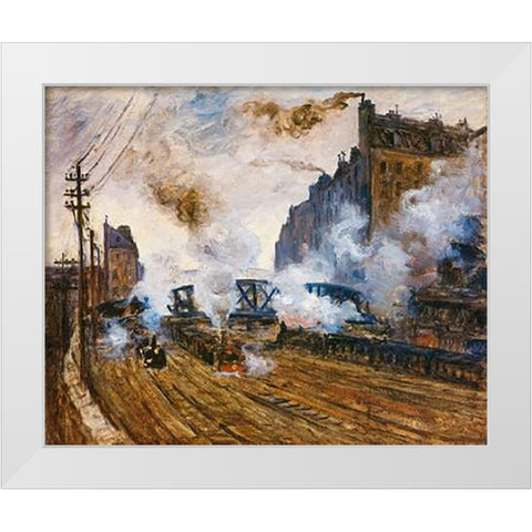La Tranchee Des Batignolles White Modern Wood Framed Art Print by Monet, Claude