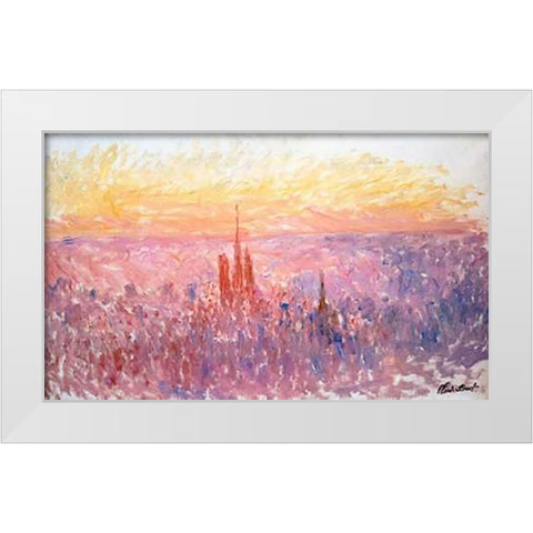 La Vue Generale De Rouen White Modern Wood Framed Art Print by Monet, Claude