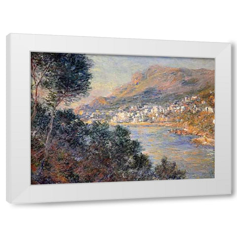 Monte Carlo vue de Cap Martin White Modern Wood Framed Art Print by Monet, Claude