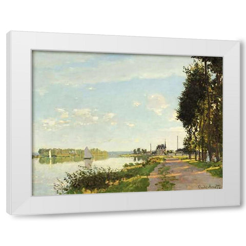 Riverside Walk At Argenteuil 1872 White Modern Wood Framed Art Print by Monet, Claude