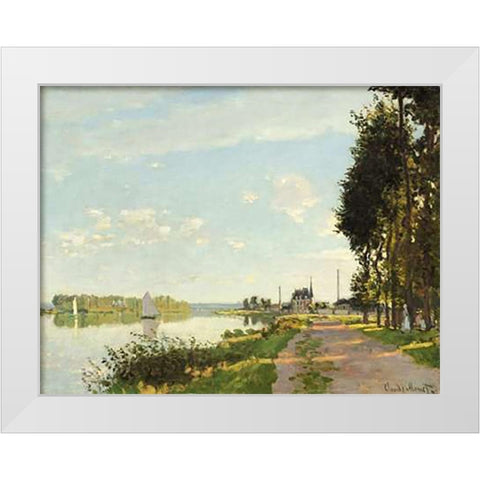 Riverside Walk At Argenteuil 1872 White Modern Wood Framed Art Print by Monet, Claude