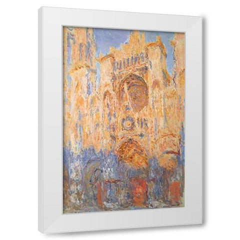 Rouen Cathedral Sun Effect End Of The Day White Modern Wood Framed Art Print by Monet, Claude