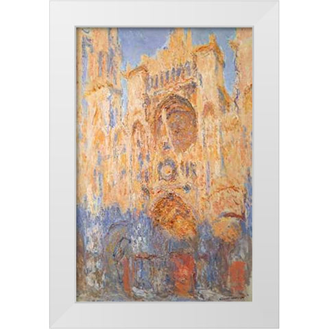 Rouen Cathedral Sun Effect End Of The Day White Modern Wood Framed Art Print by Monet, Claude