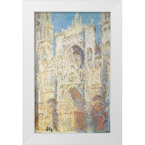 Rouen Cathedral West Facade Sunlight 1894 White Modern Wood Framed Art Print by Monet, Claude