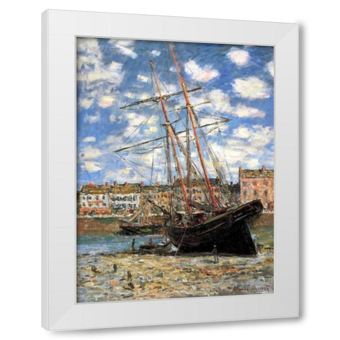 Ship Aground 1881 White Modern Wood Framed Art Print by Monet, Claude