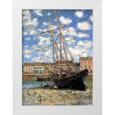 Ship Aground 1881 White Modern Wood Framed Art Print by Monet, Claude