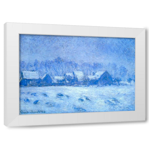 Snow Effect At Giverny 1893 White Modern Wood Framed Art Print by Monet, Claude