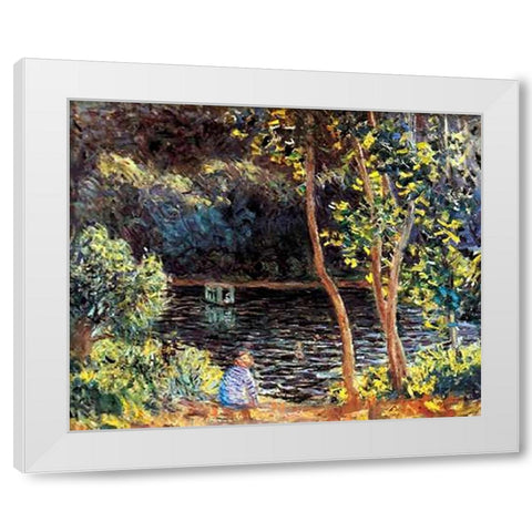 The Artists Floating Studio 1876 White Modern Wood Framed Art Print by Monet, Claude