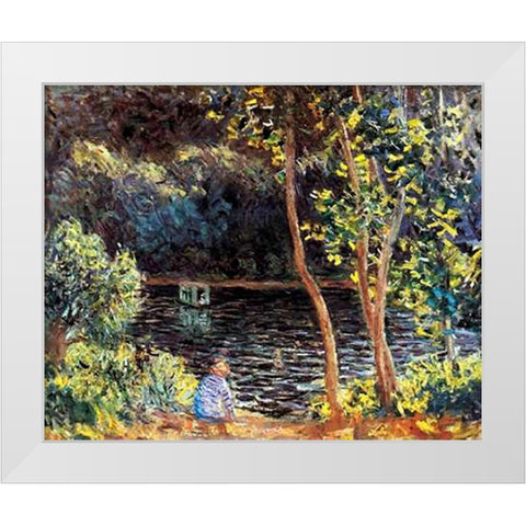 The Artists Floating Studio 1876 White Modern Wood Framed Art Print by Monet, Claude