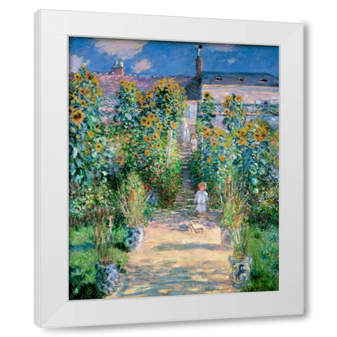 The Artists Garden At Vetheuil 1881 White Modern Wood Framed Art Print by Monet, Claude