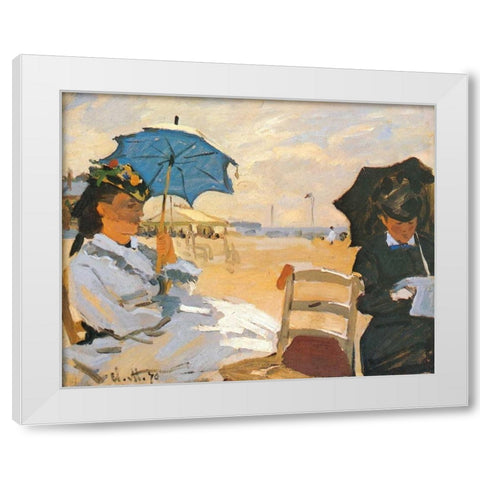 The Beach At Trouville 1870 White Modern Wood Framed Art Print by Monet, Claude