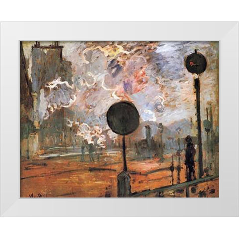 The Gare Saint-Lazare The Signal White Modern Wood Framed Art Print by Monet, Claude