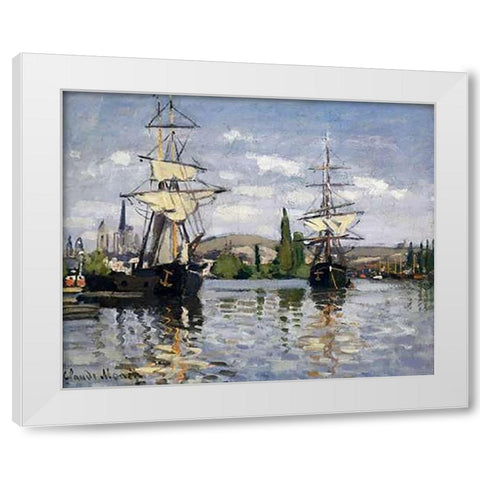 The Seine At Rouen 1872 White Modern Wood Framed Art Print by Monet, Claude