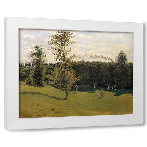 Train In The Countryside 1870 White Modern Wood Framed Art Print by Monet, Claude