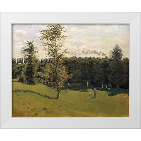 Train In The Countryside 1870 White Modern Wood Framed Art Print by Monet, Claude