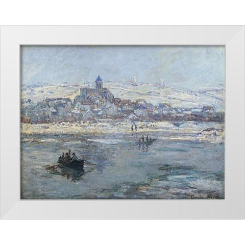 Vetheuil In Winter 1879 White Modern Wood Framed Art Print by Monet, Claude
