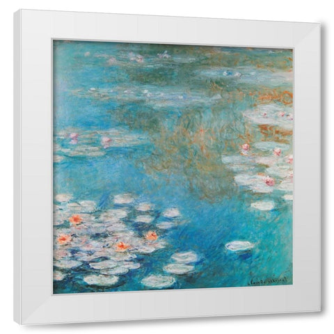 Waterlilies At Giverny 1908 White Modern Wood Framed Art Print by Monet, Claude
