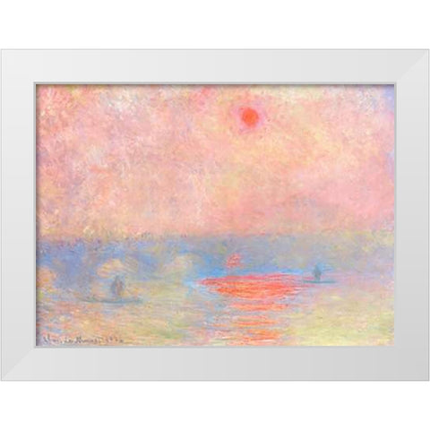 Waterloo Bridge Sun Through The Mist 1903 White Modern Wood Framed Art Print by Monet, Claude